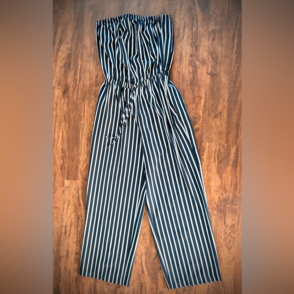 Ci Sono Navy and White Striped Jumpsuit